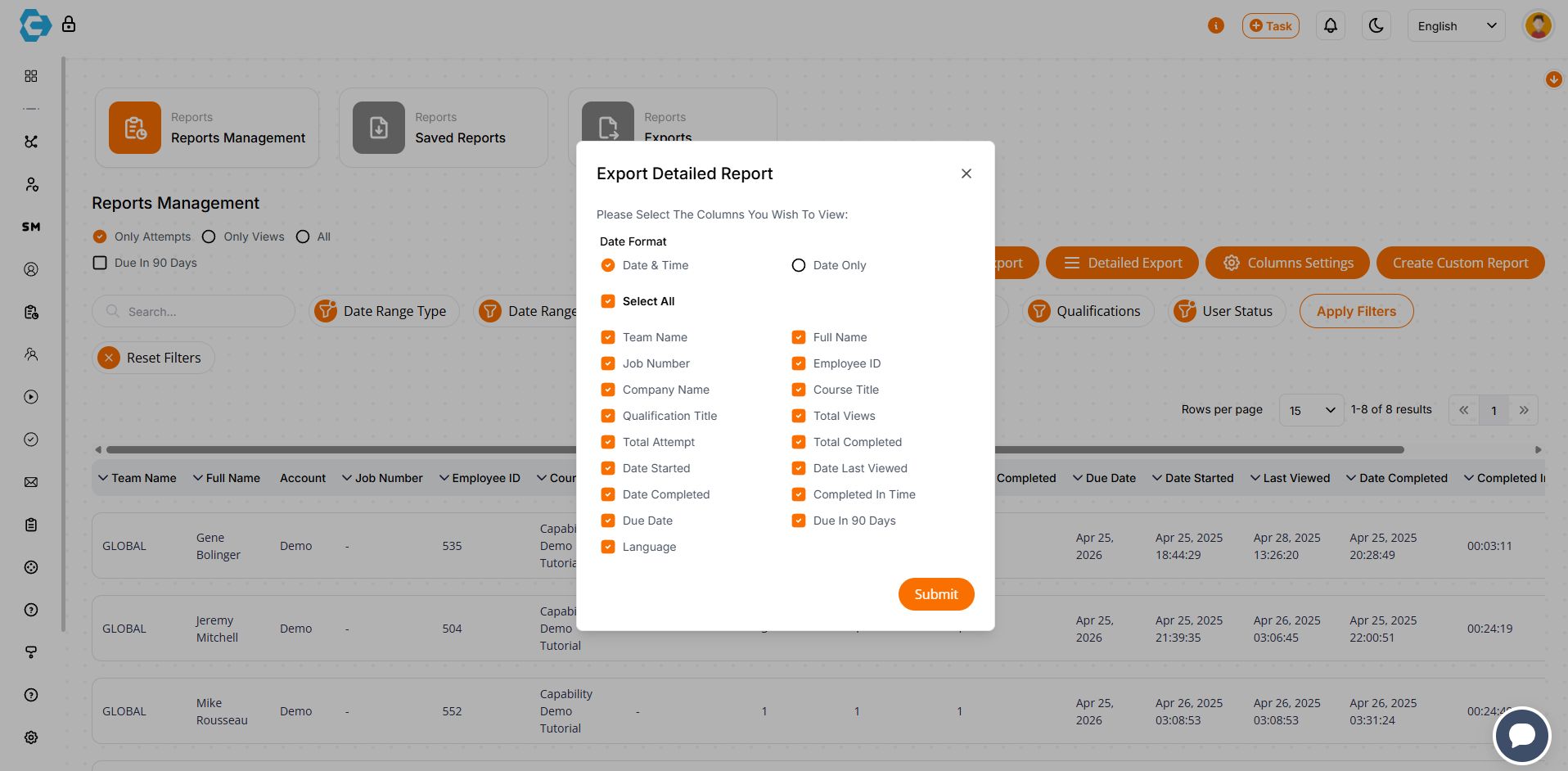 Export Detailed Reports